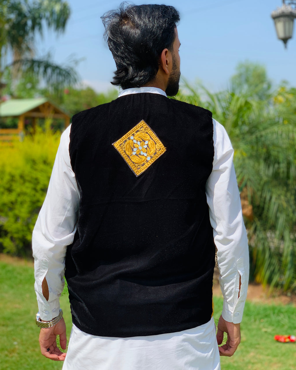 Pashtun Men's Embroidered Vest Coat