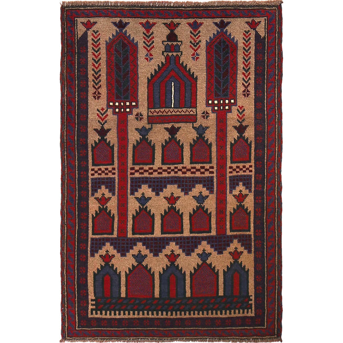 Afghan Wool Loomed Prayer Mat 4.5x2.9 ft