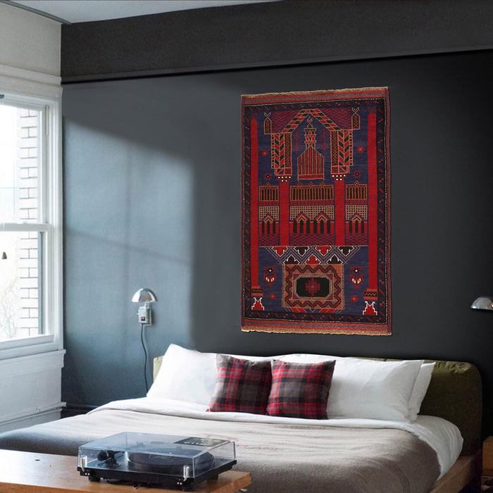 Afghan Prayer Mat Nomadic Style 4.7x3 ft