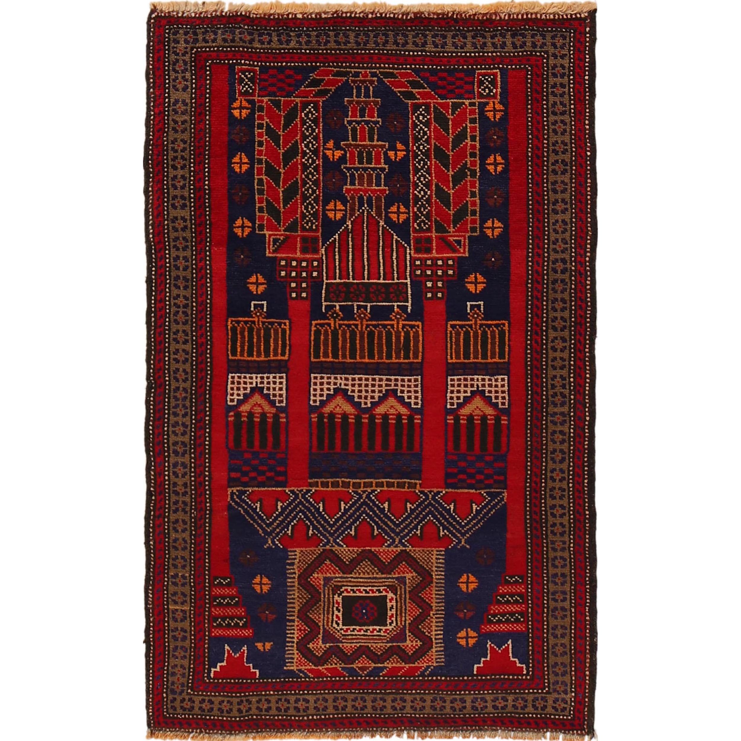 Afghan Prayer Mat Authentic Weave 4.3x2.6 ft