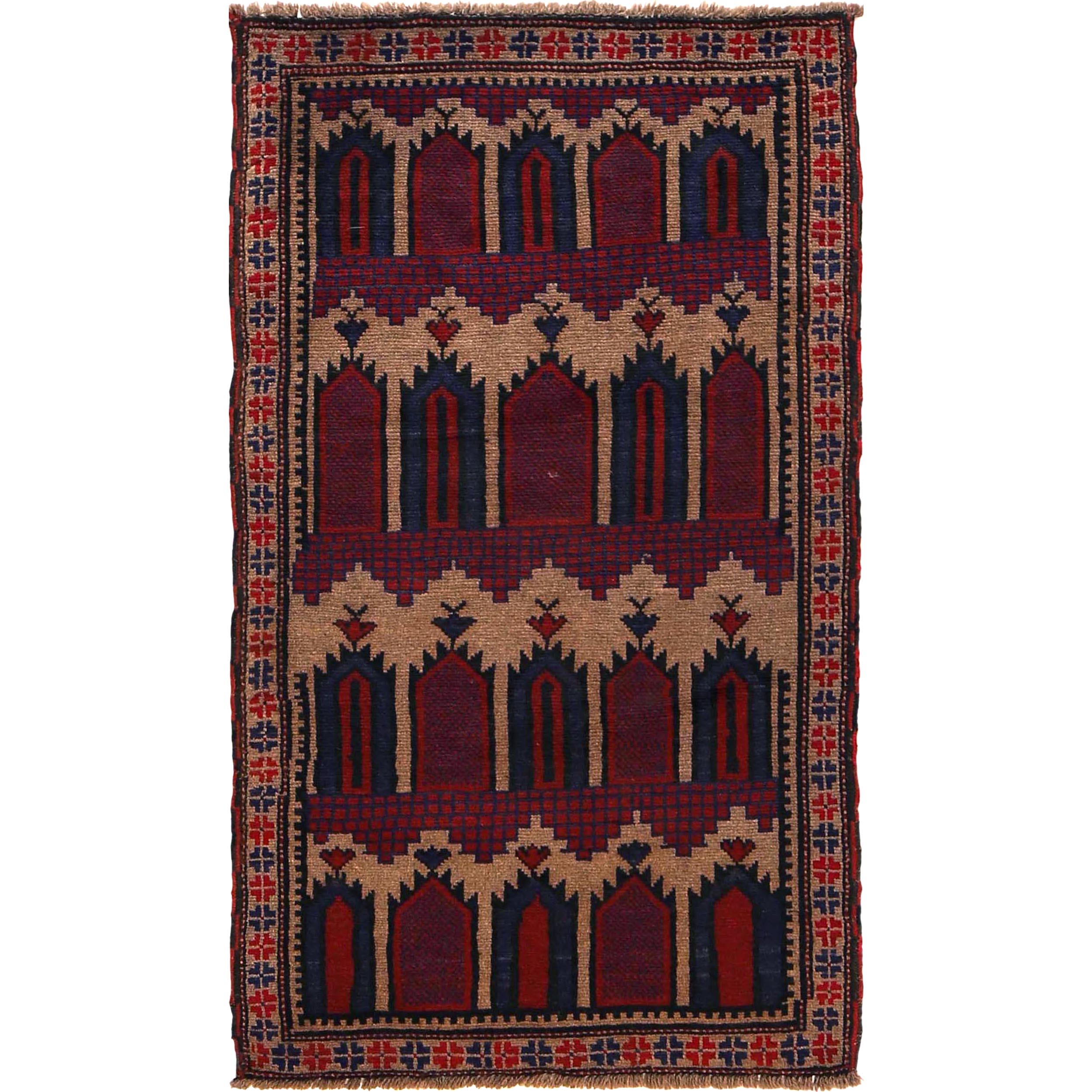 Afghan Tribal Crafted Prayer Rug 4.7x2.7 ft