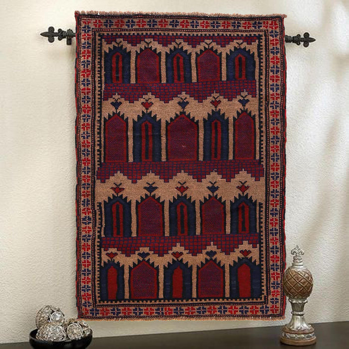 Afghan Tribal Crafted Prayer Rug 4.7x2.7 ft