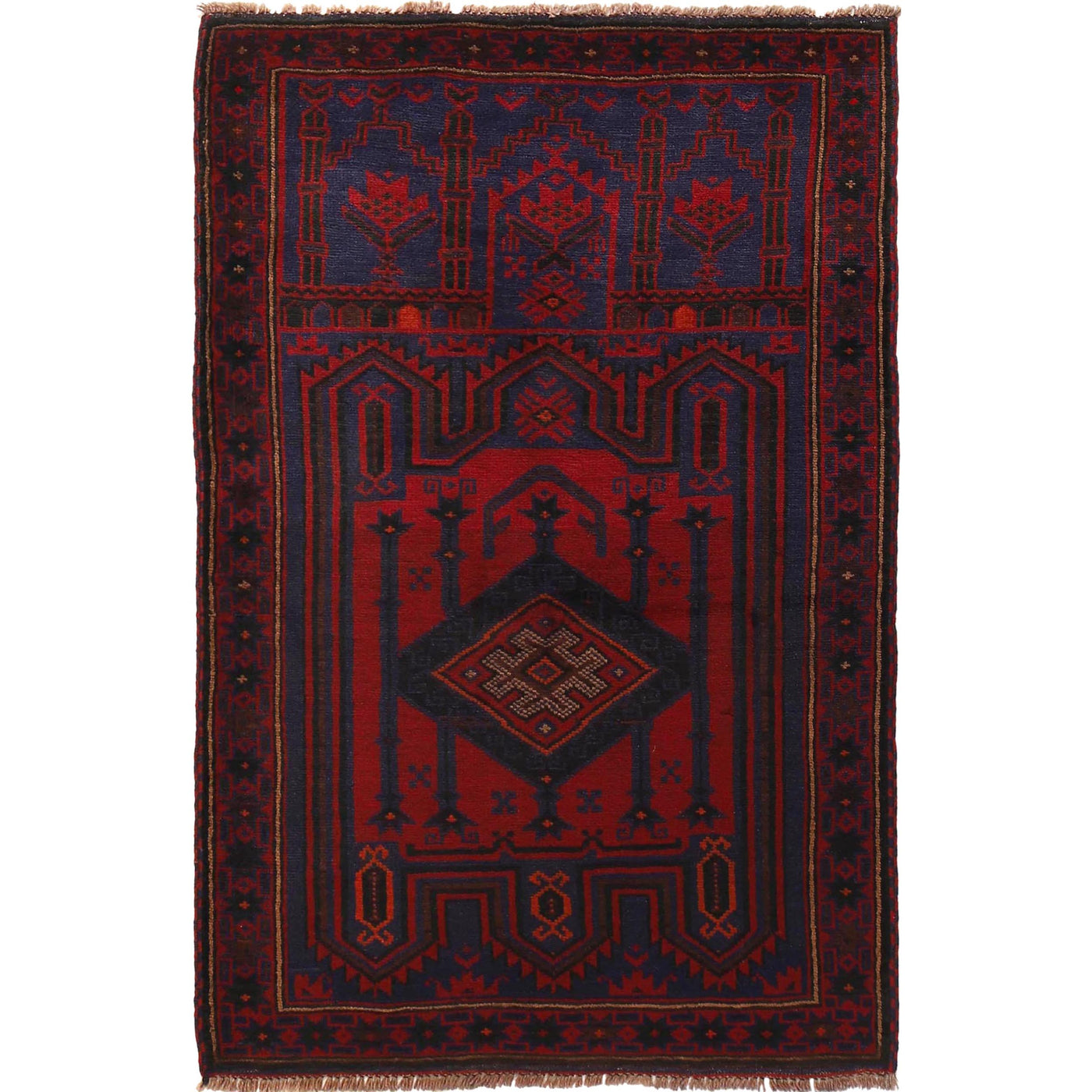 Handloomed Afghan Prayer Mat Design 4.8x3.1 ft