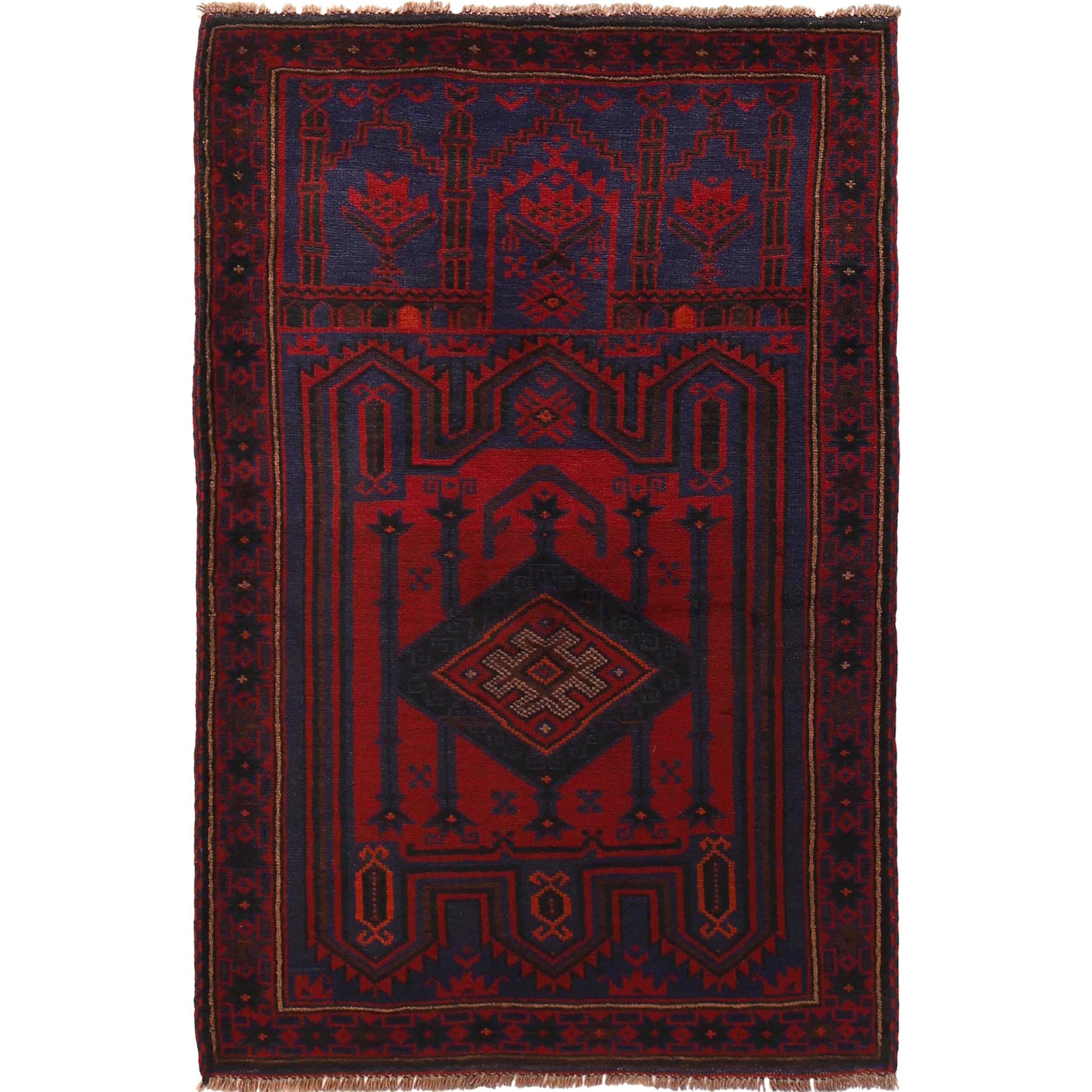 Handloomed Afghan Prayer Mat Design 4.8x3.1 ft