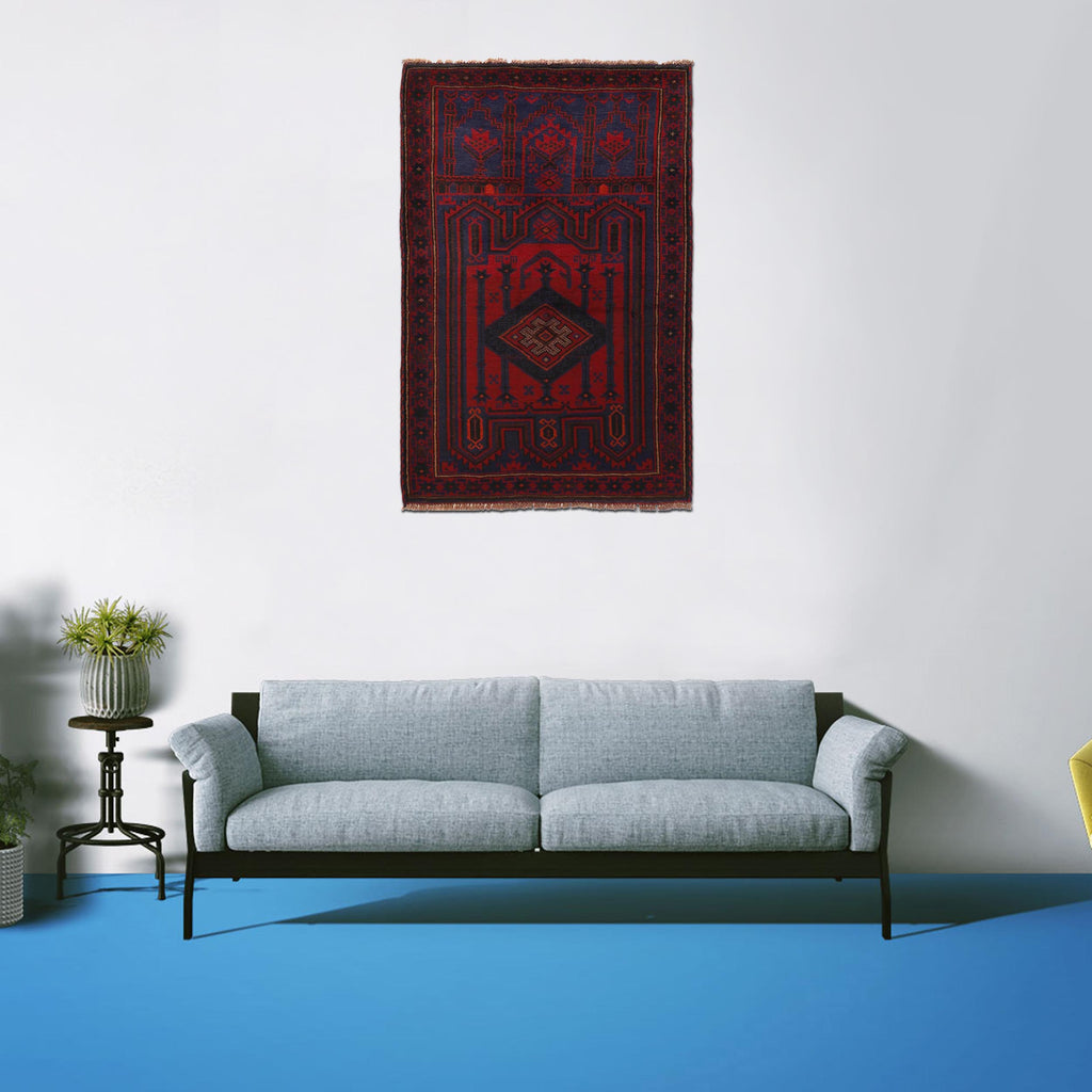 Handloomed Afghan Prayer Mat Design 4.8x3.1 ft