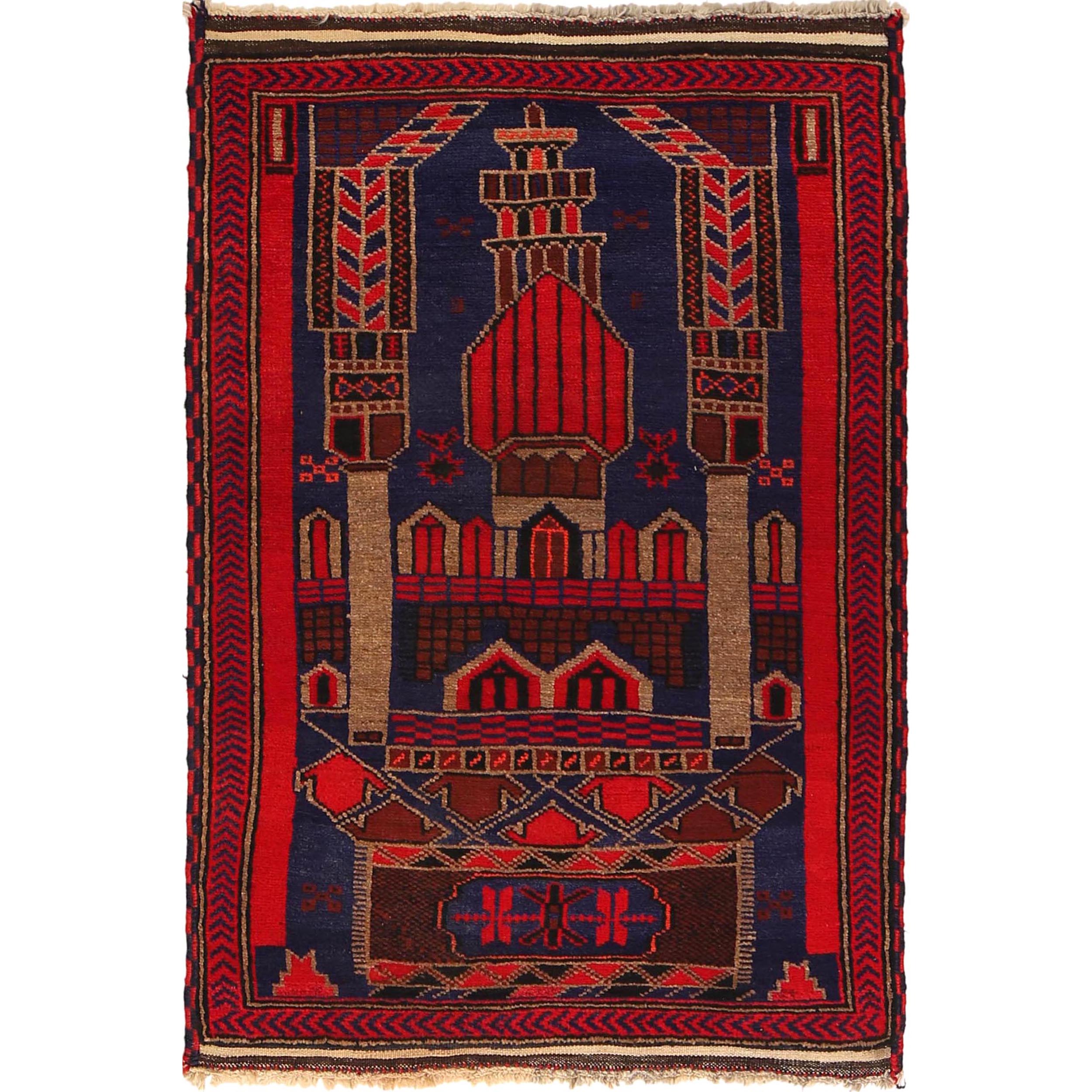 Afghan Woolen Rug Prayer Mat 4.1x2.7 ft