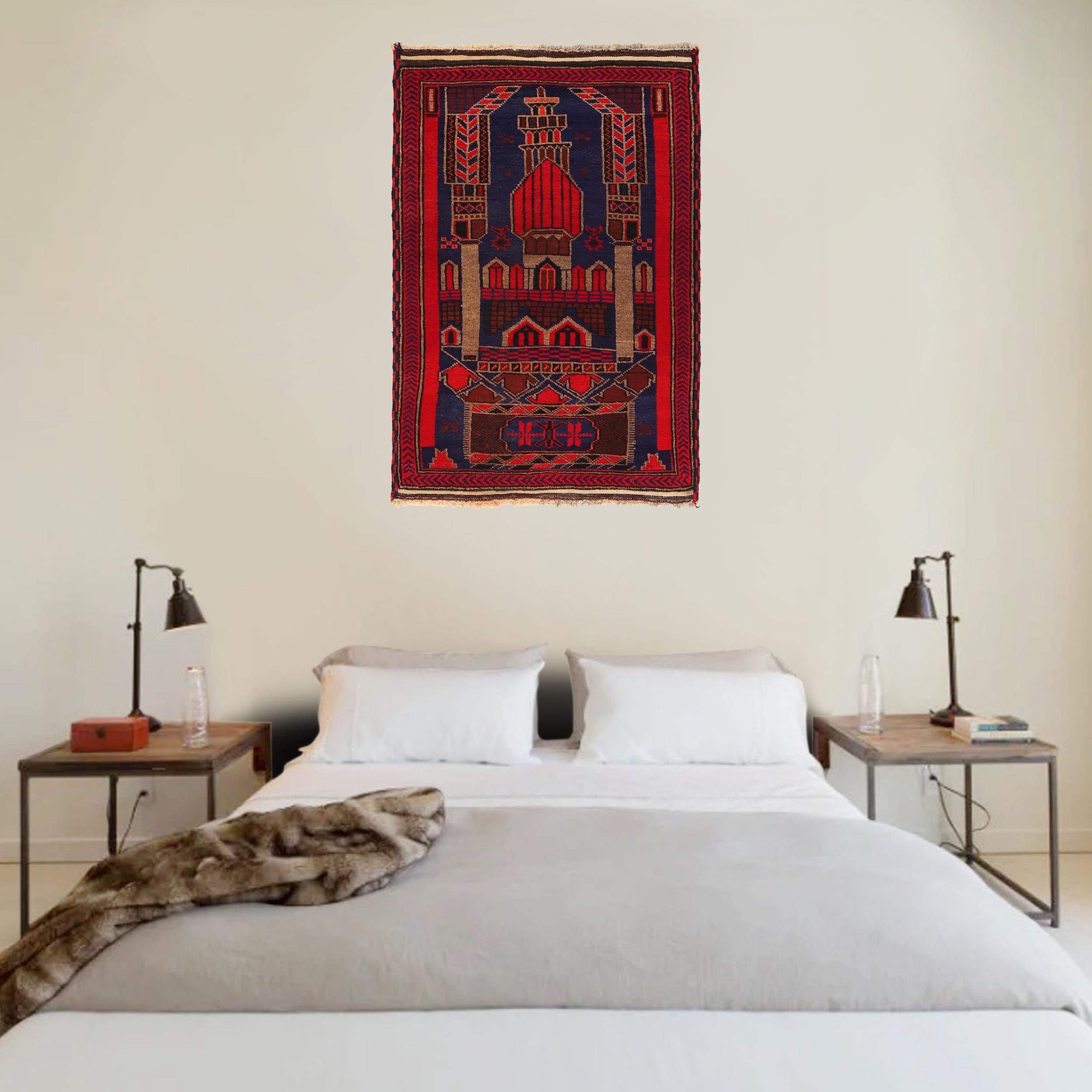 Afghan Woolen Rug Prayer Mat 4.1x2.7 ft