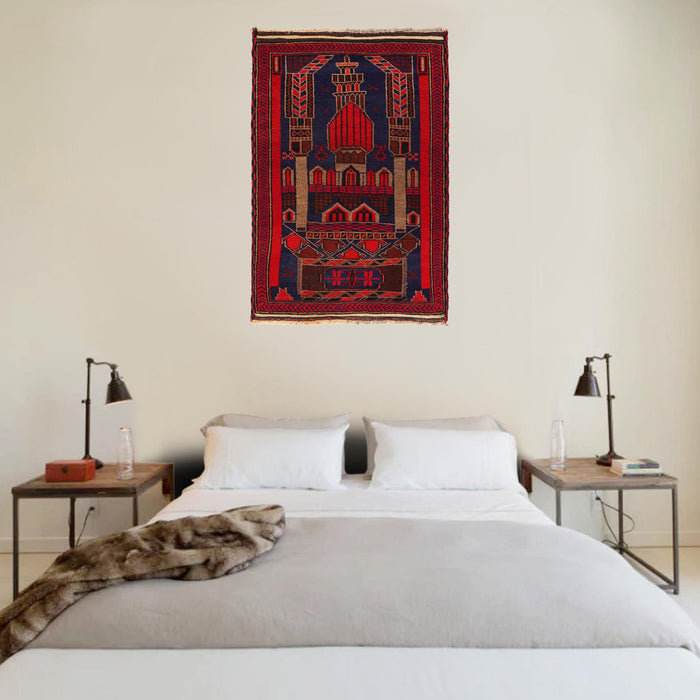 Afghan Woolen Rug Prayer Mat 4.1x2.7 ft