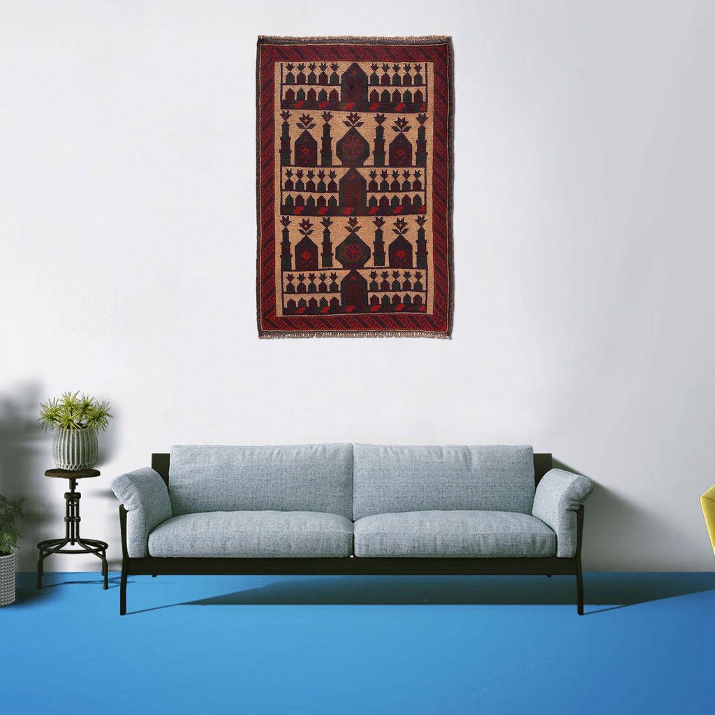 Afghan Heritage Islamic Prayer Mat 4.4x3 ft