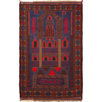 Afghan Nomadic Style Prayer Rug 4.3x2.9 ft
