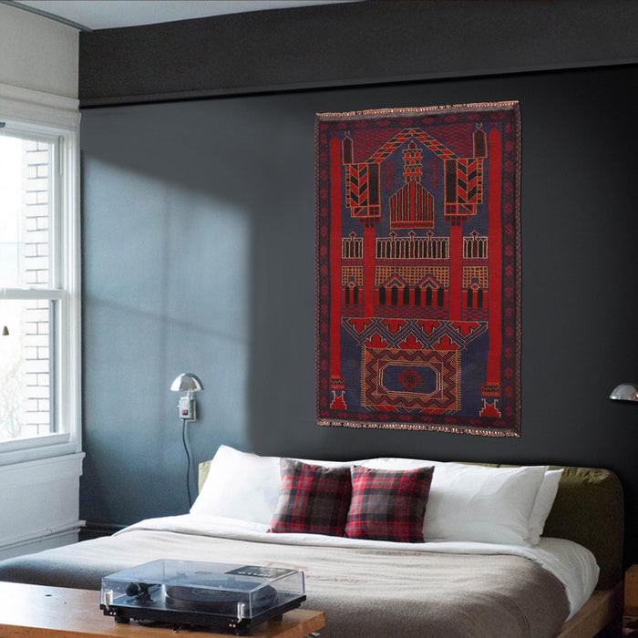 Tribal Afghan Woolen Prayer Mat 4.7x2.9 ft