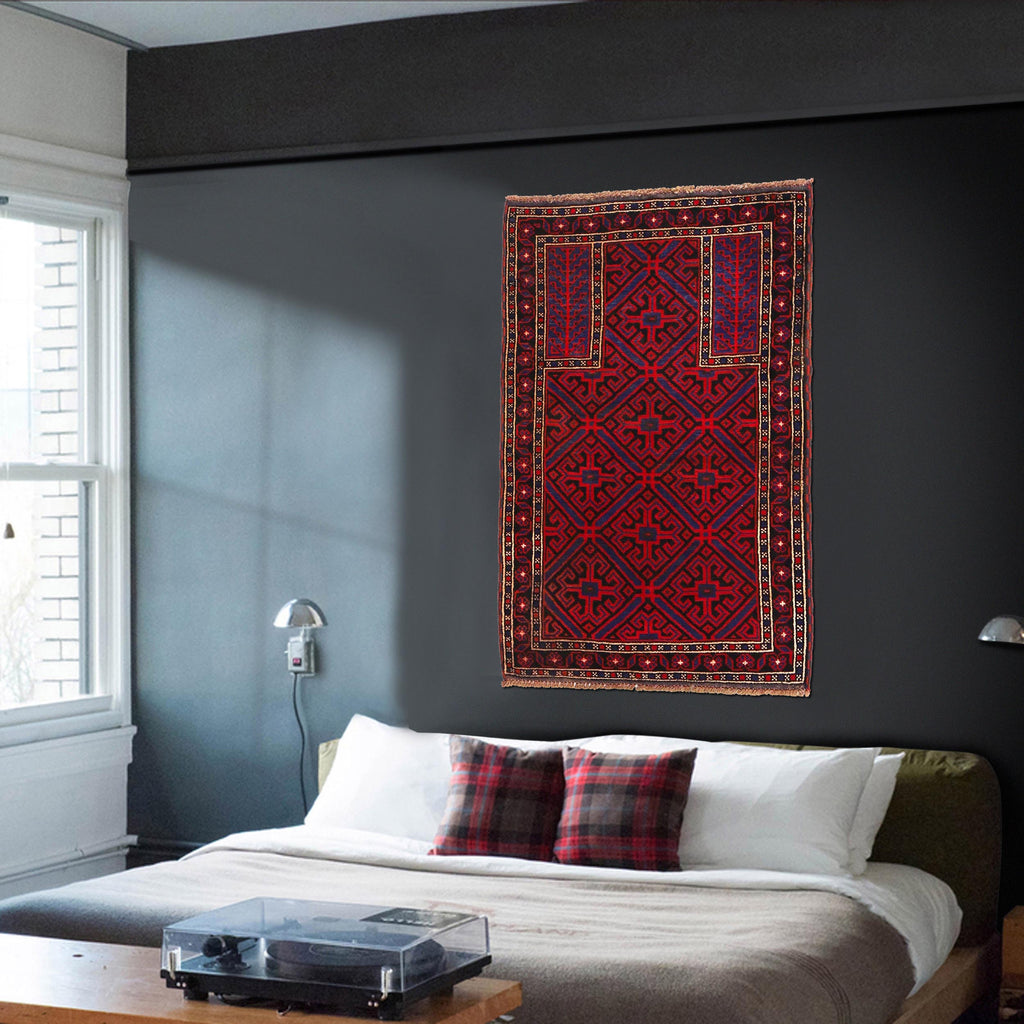 Afghan Wool Prayer Rug Pattern 4.5x2.9 ft