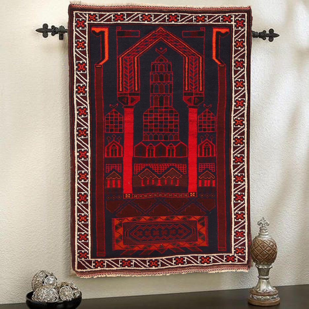 Afghan Handloom Wool Prayer Rug 4.9x2.7 ft