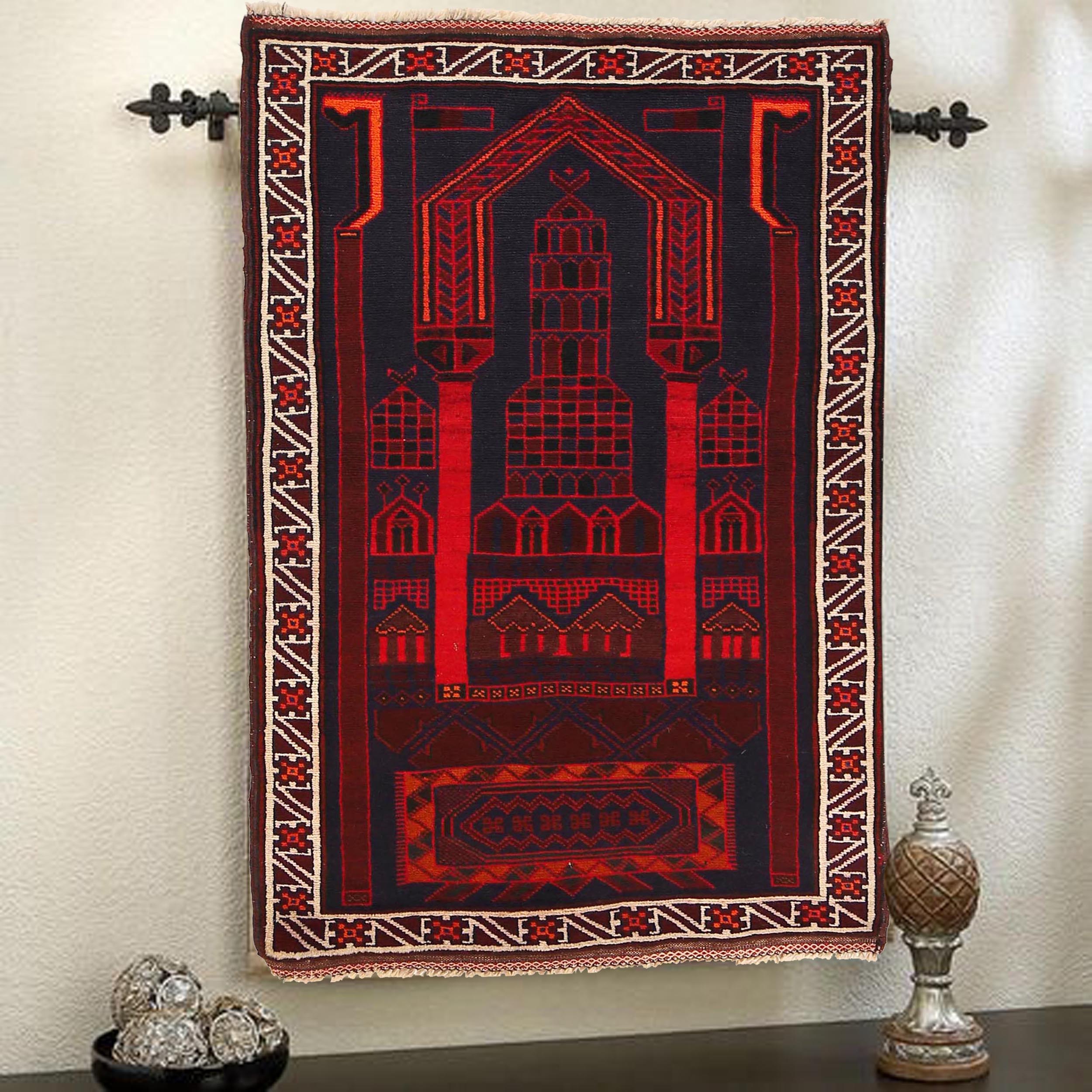 Afghan Handloom Wool Prayer Rug 4.9x2.7 ft