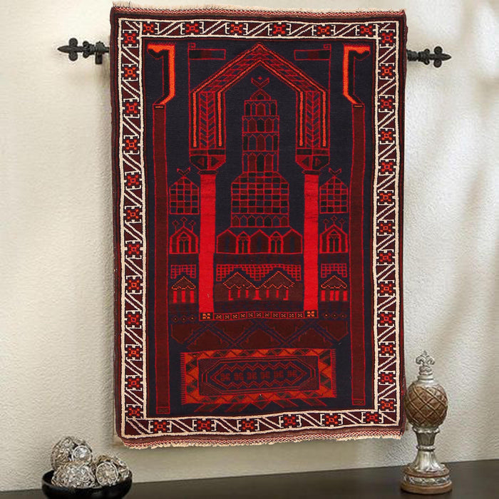 Afghan Handloom Wool Prayer Rug 4.9x2.7 ft