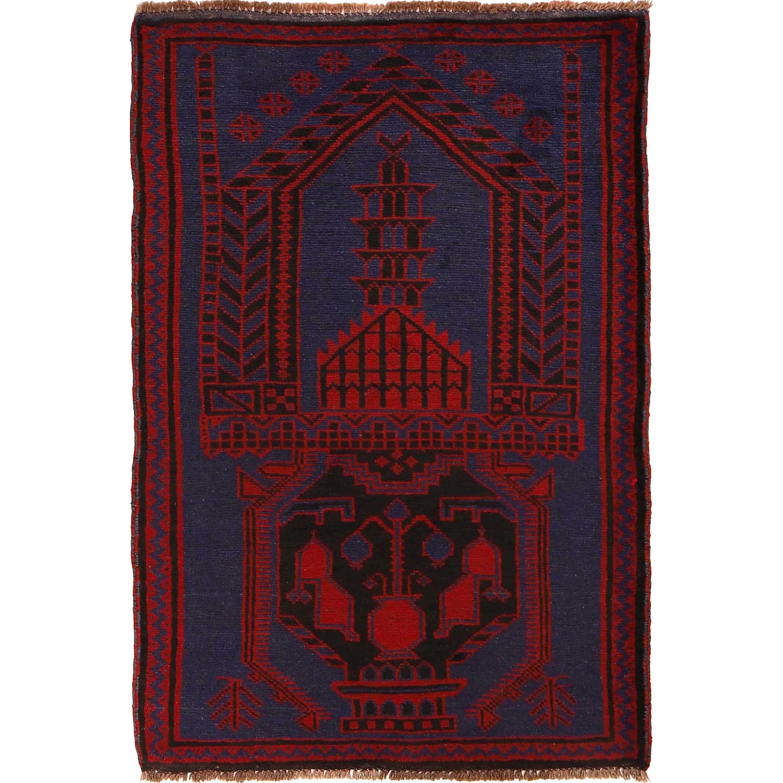Afghan Islamic Rug Prayer Piece 4.5x2.9 ft
