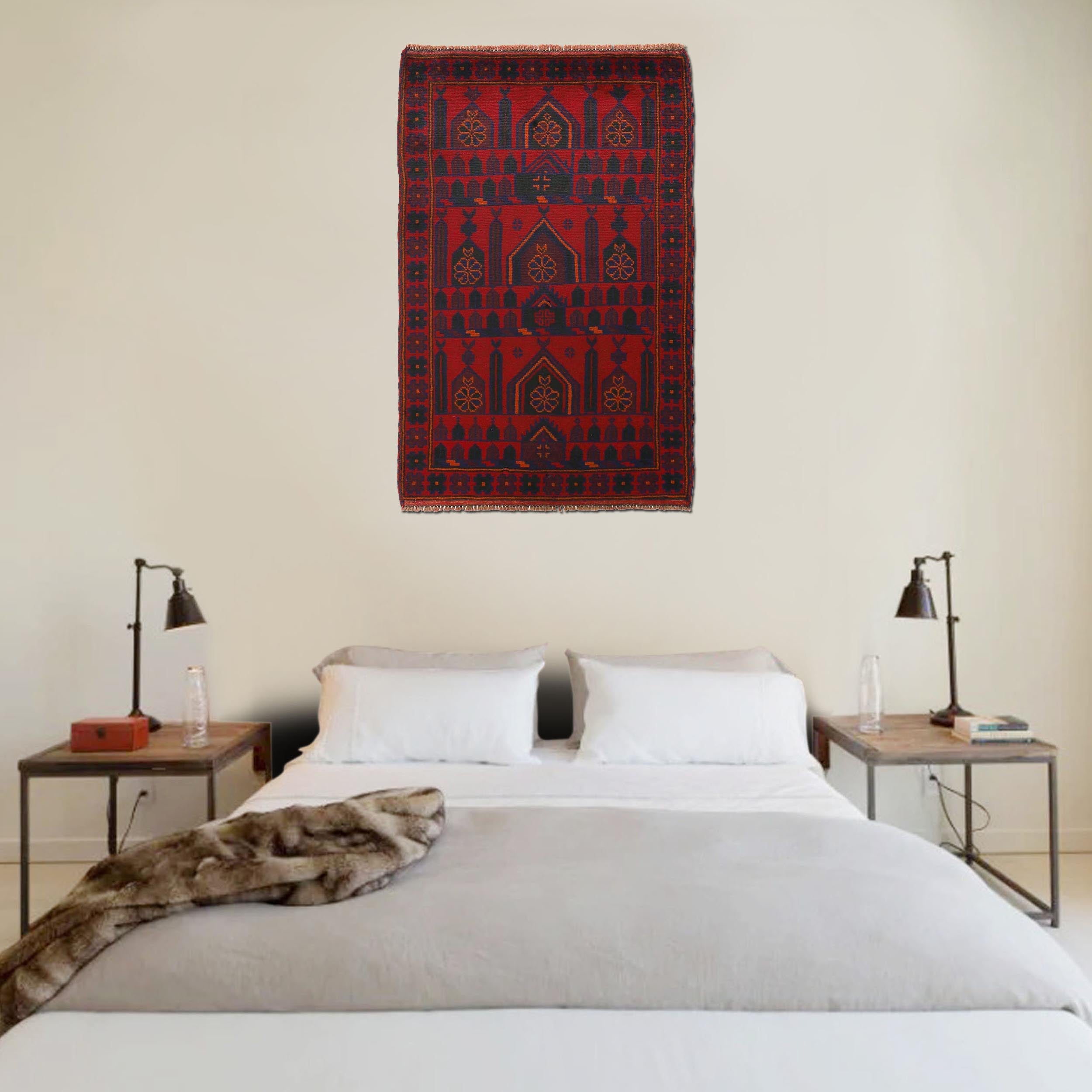 Afghan Wool Rug Prayer Mat 4.8x2.9 ft