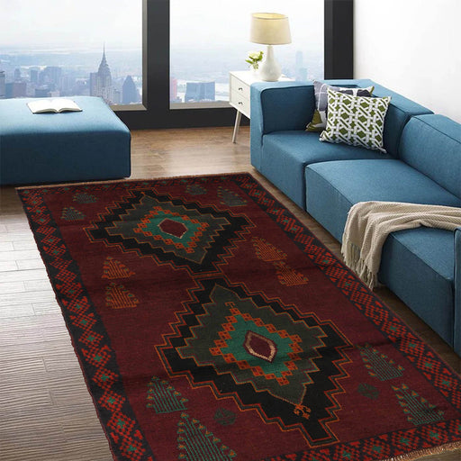 handwoven Afghan wool rug, traditional Afghan rug, Baloch design rug, 