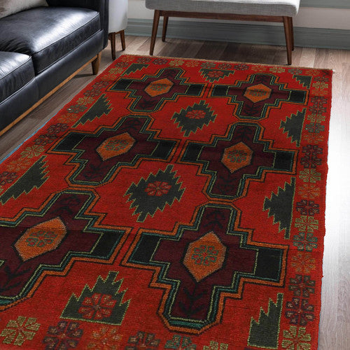 Authentic Afghan Wool Rug Showcasing Timeless Baloch Design Patterns