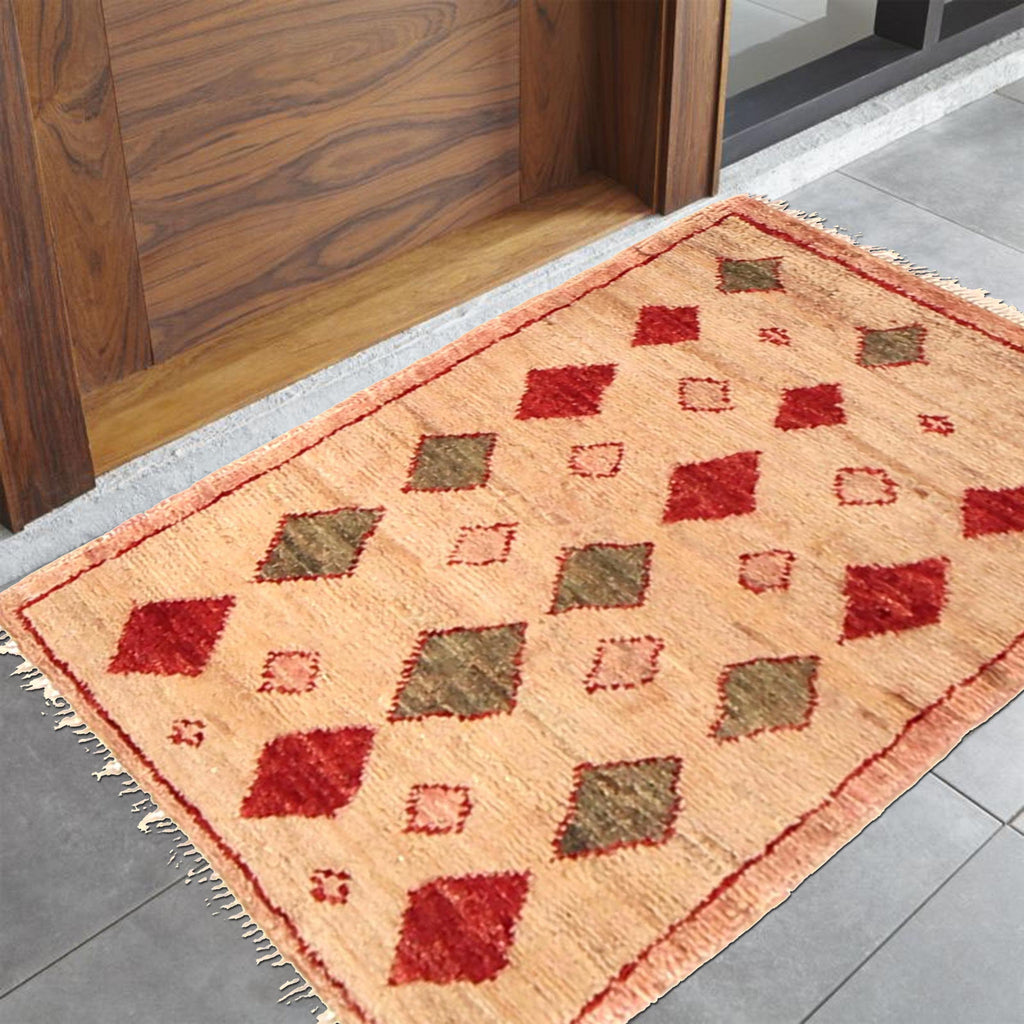 Ethnic Afghan Entry Wool Mat 2x1.3 ft