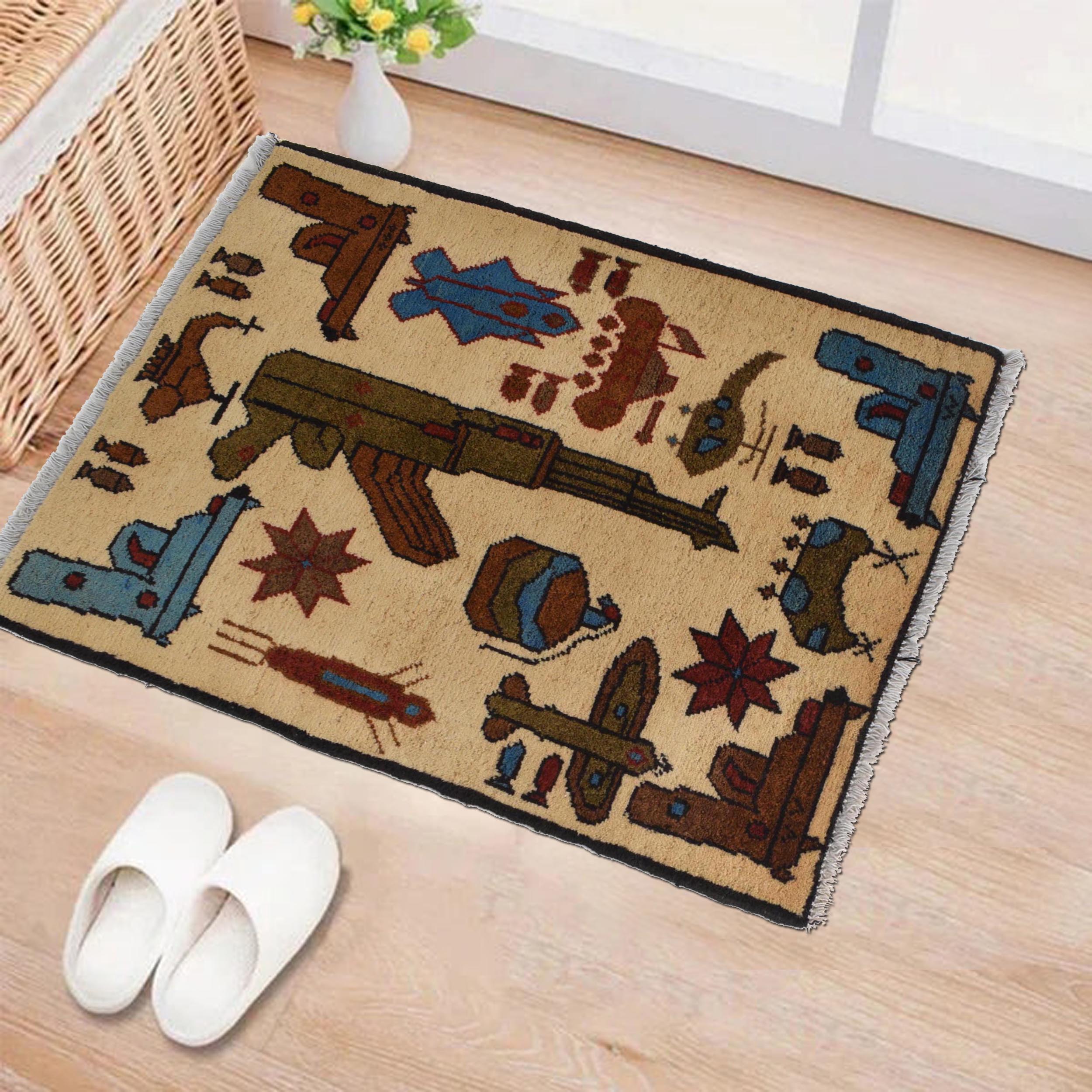 Vintage AK-47 Afghan Storytelling Rug 2.8x1.9 ft