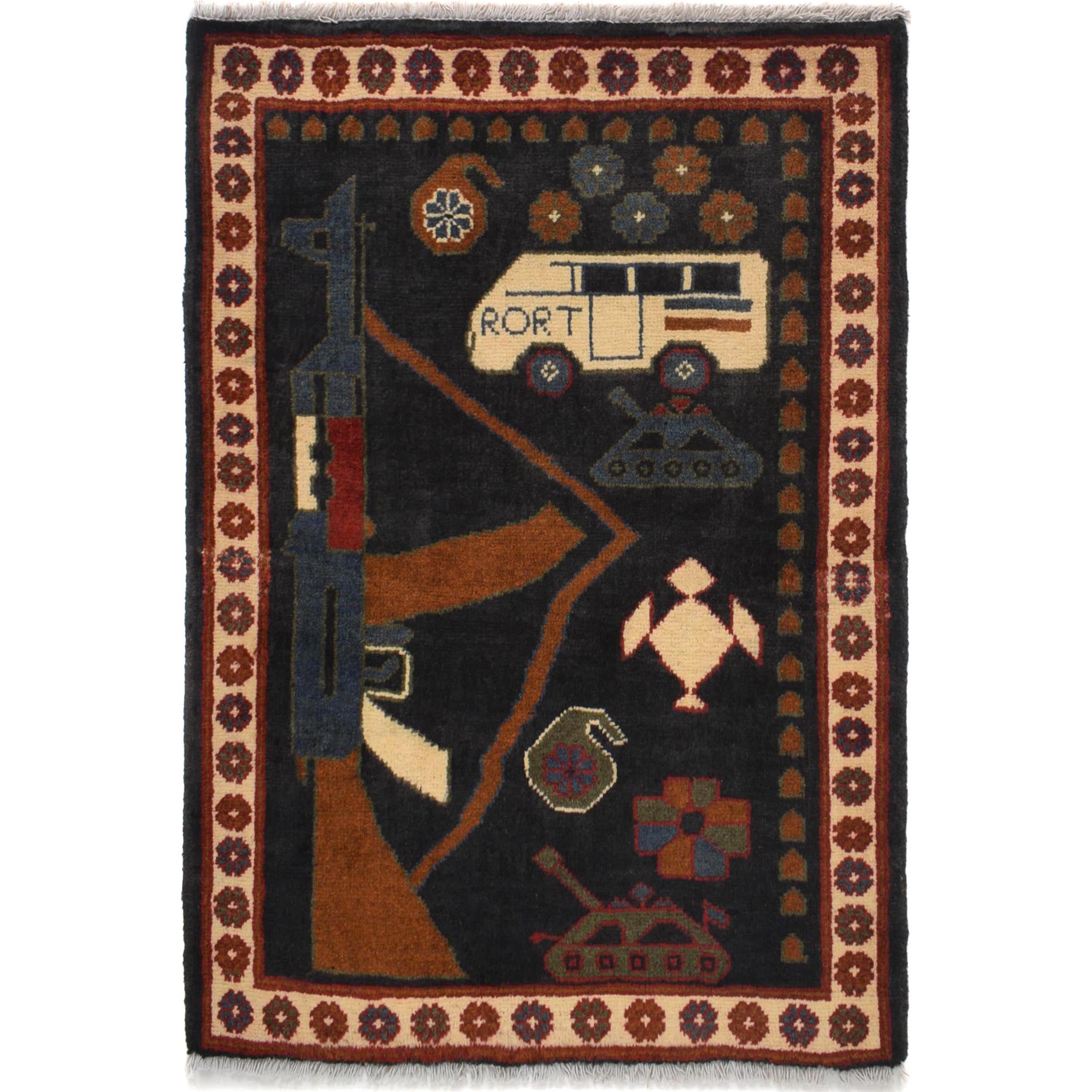 AK-47 Collectible Tribal Motif Carpet 2.8x2 ft