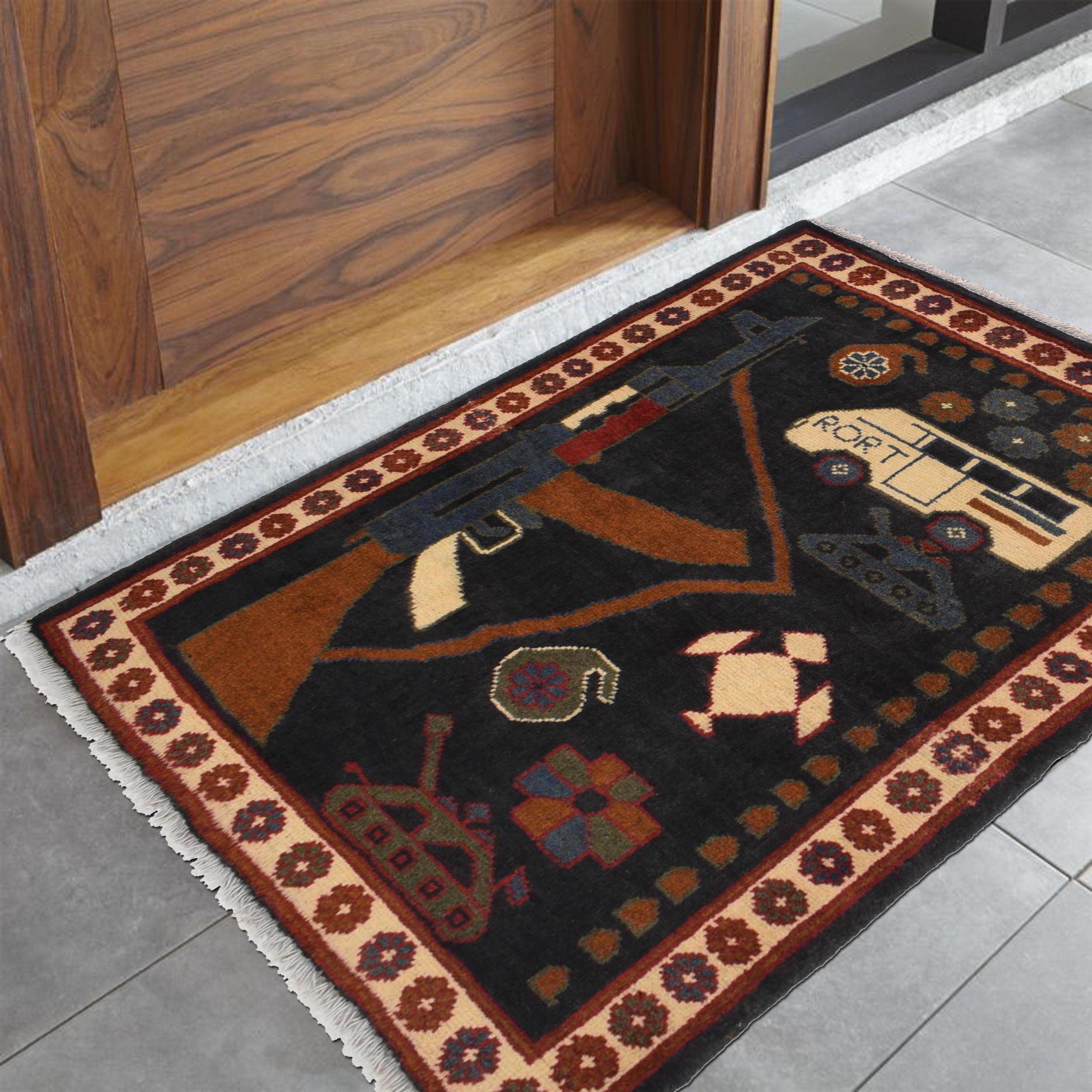 AK-47 Collectible Tribal Motif Carpet 2.8x2 ft