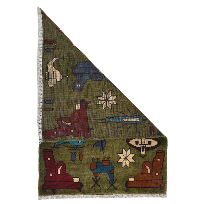 Traditional Afghan AK-47 Battle Scene Rug 2.9x2 ft