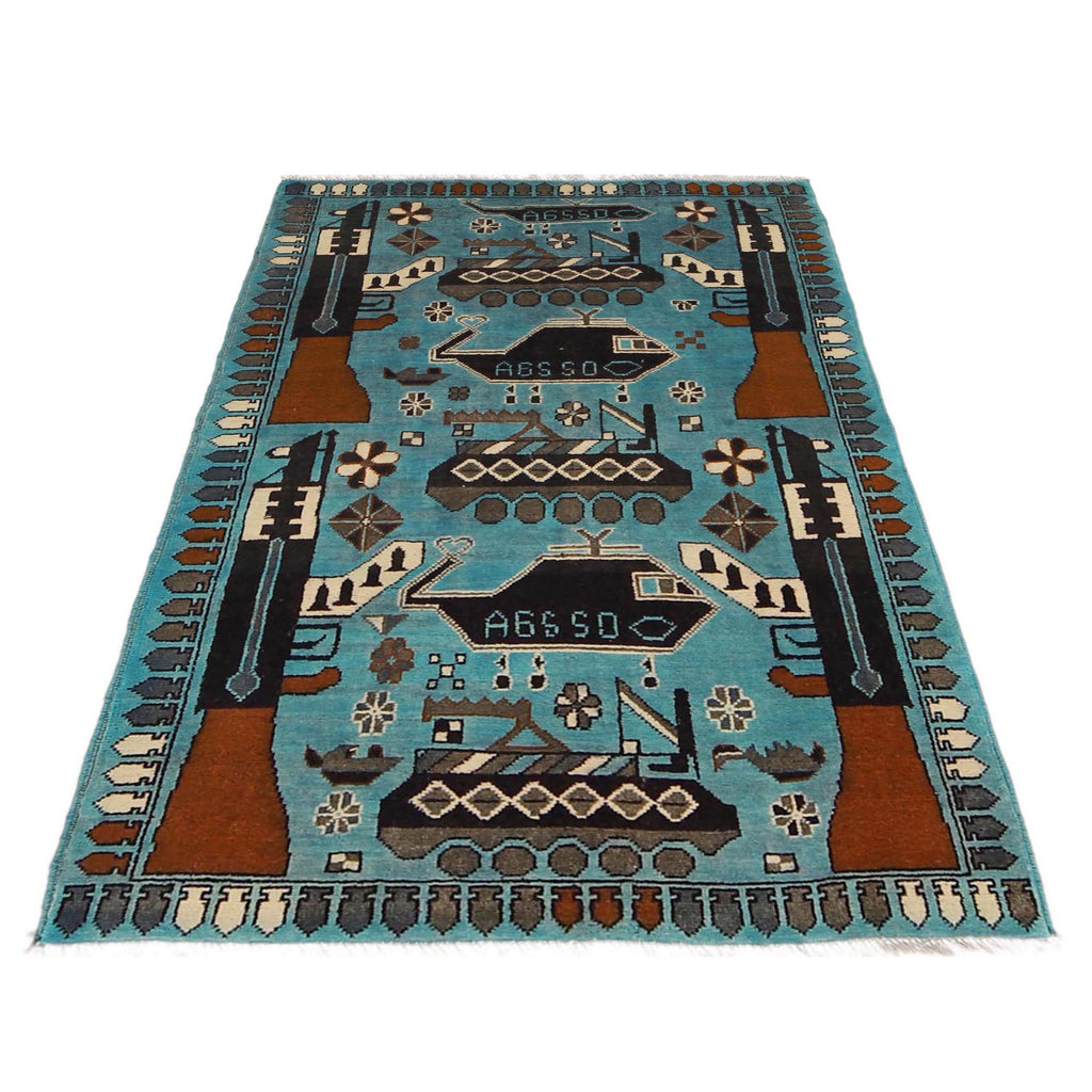 Traditional Afghan War Weapons Carpet 4.2x2.8 ft