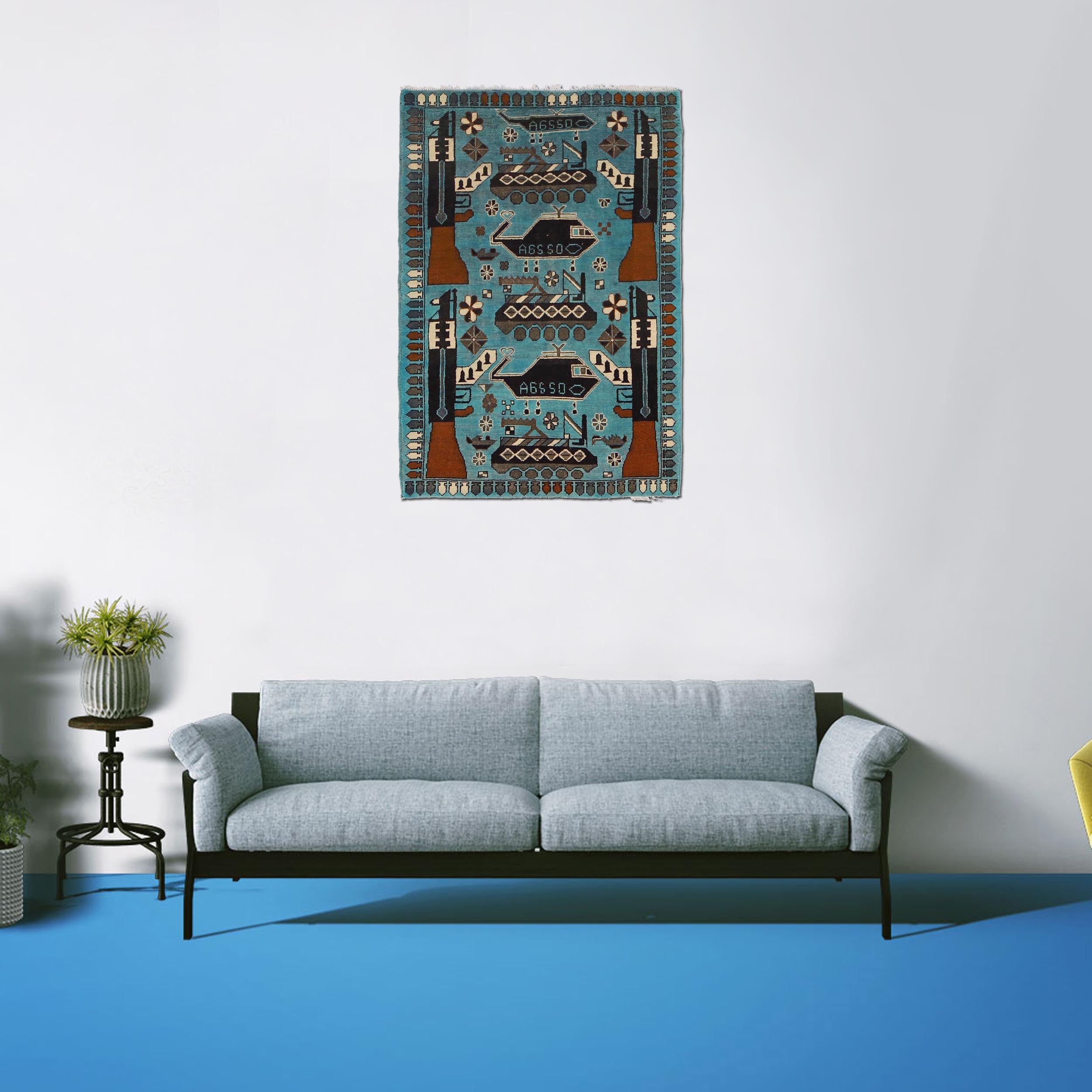 Traditional Afghan War Weapons Carpet 4.2x2.8 ft