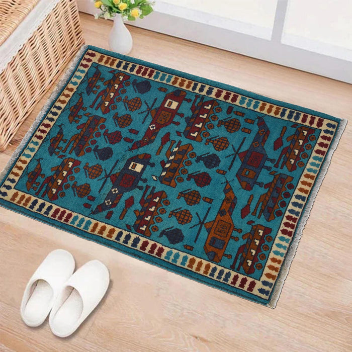 Battle Helicopter Motif Collector Carpet 2.8x2 ft