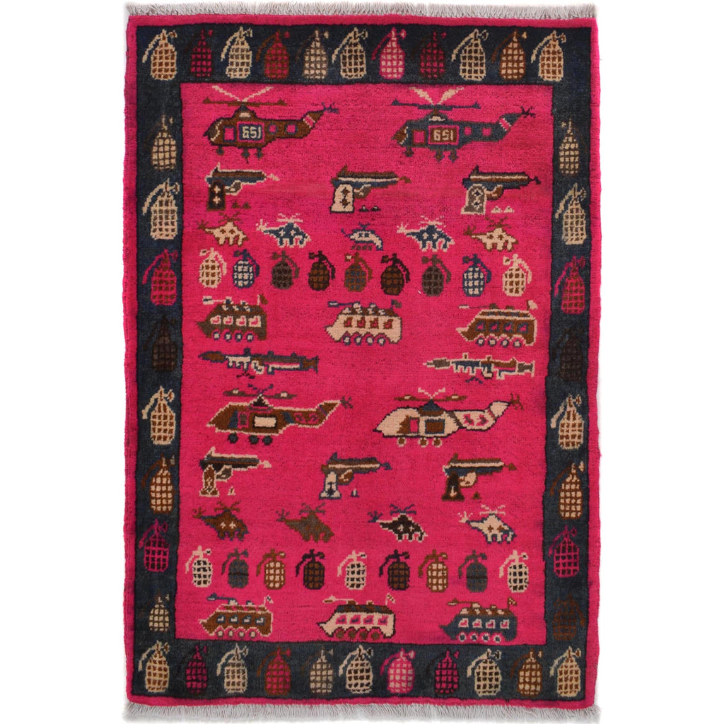 Handwoven Storytelling Weapons Carpet Afghan 3x2.1 ft