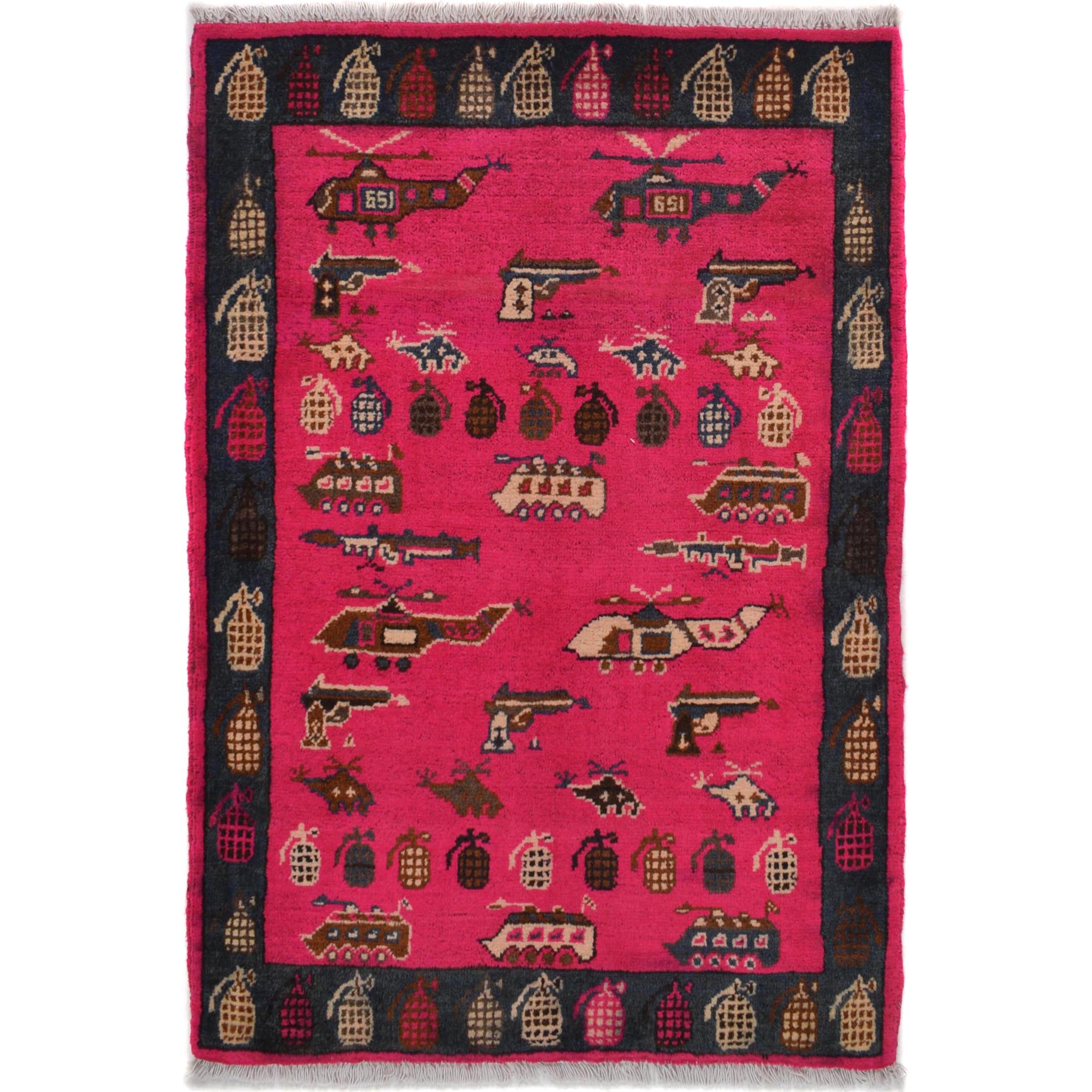 Handwoven Storytelling Weapons Carpet Afghan 3x2.1 ft