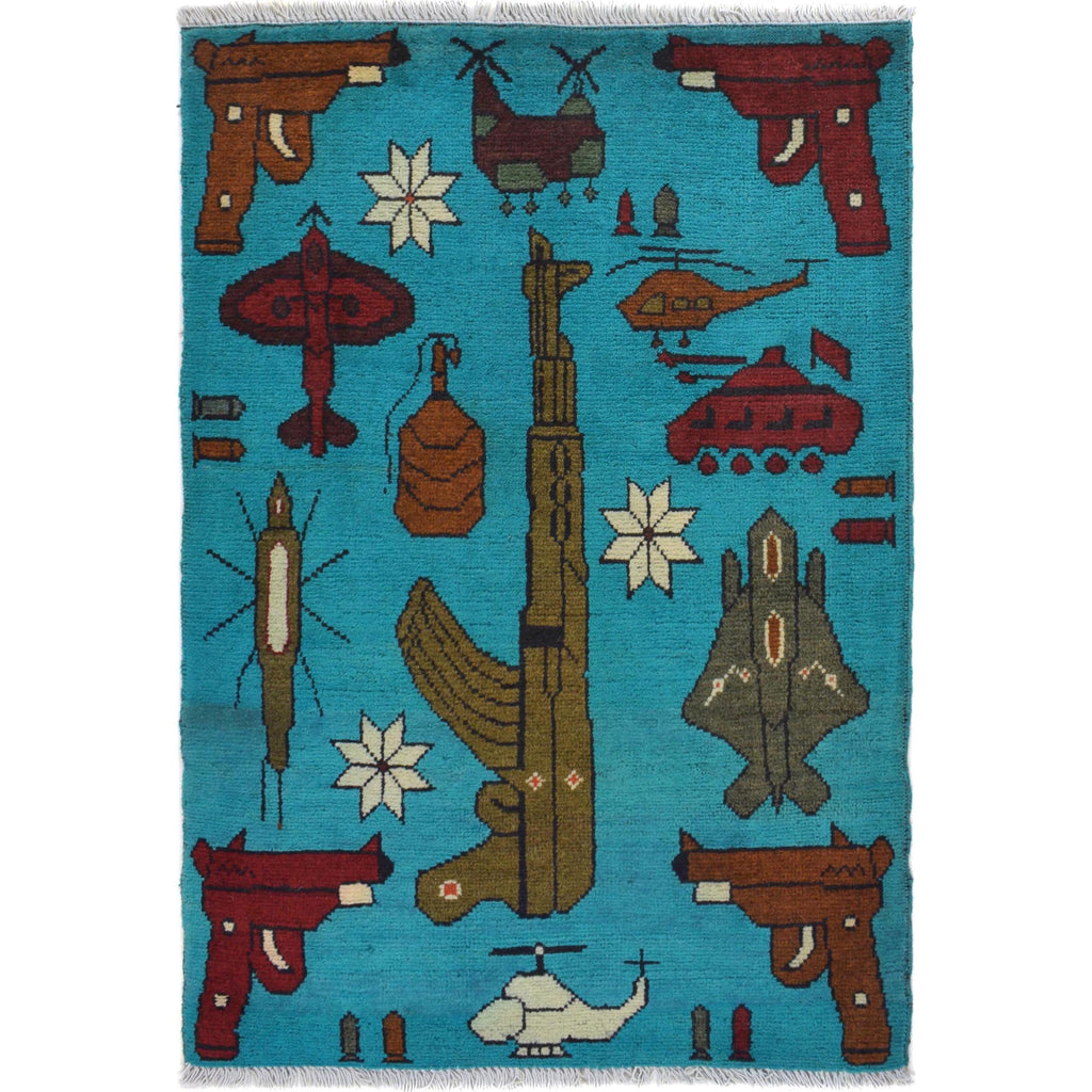Weapons Rugs Tribal War AK-47 Decor Rug | Handmade Afghan Weapon Carpet – saneens.com