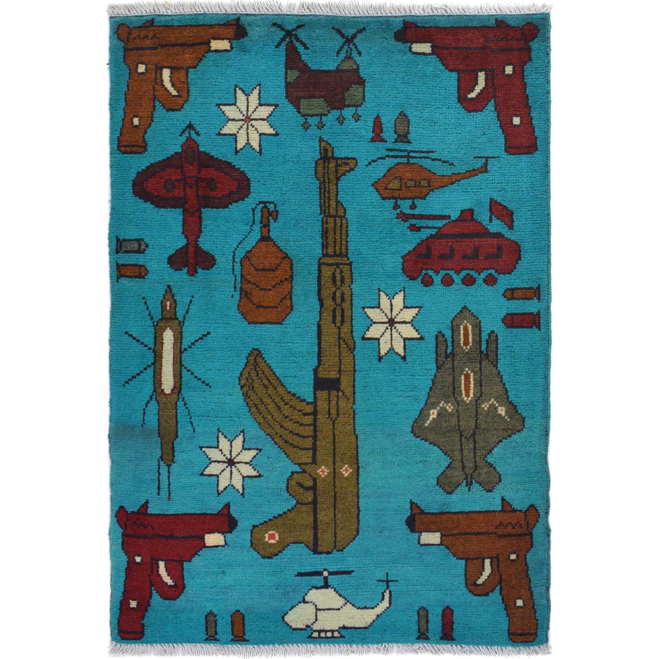 Tribal War AK-47 Decor Rug 3.1x2 ft