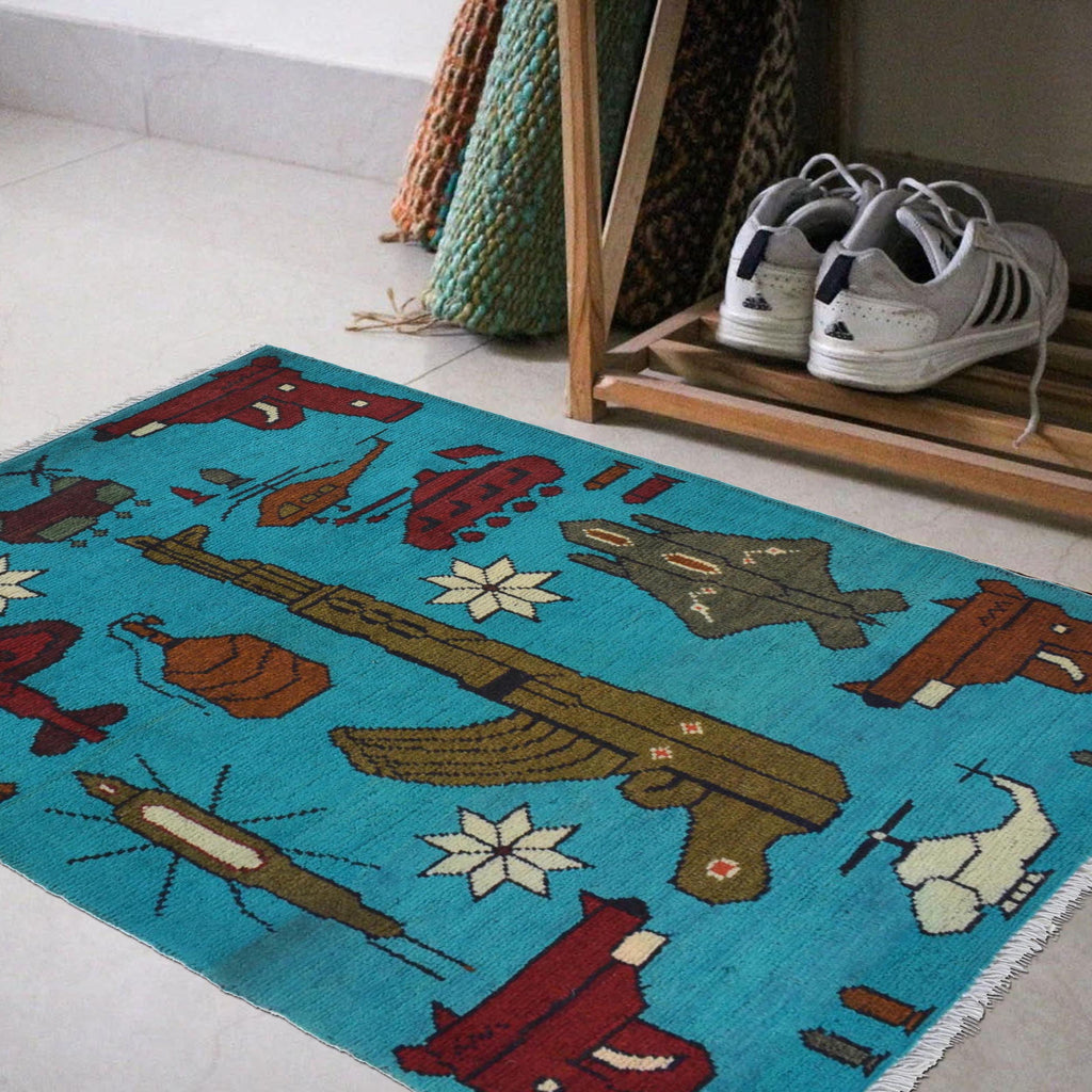 Tribal War AK-47 Decor Rug 3.1x2 ft