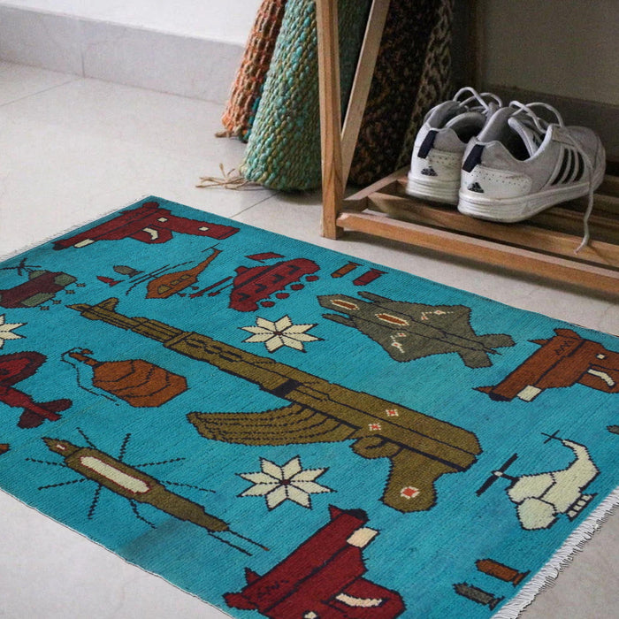 Tribal War AK-47 Decor Rug 3.1x2 ft