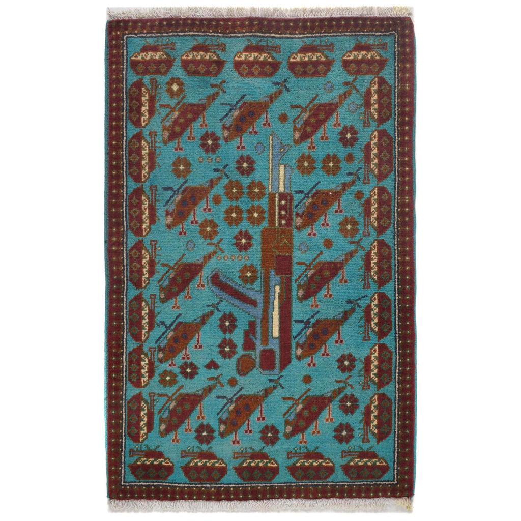 Afghan Vintage Weapons Symbol Rug 3x2 ft