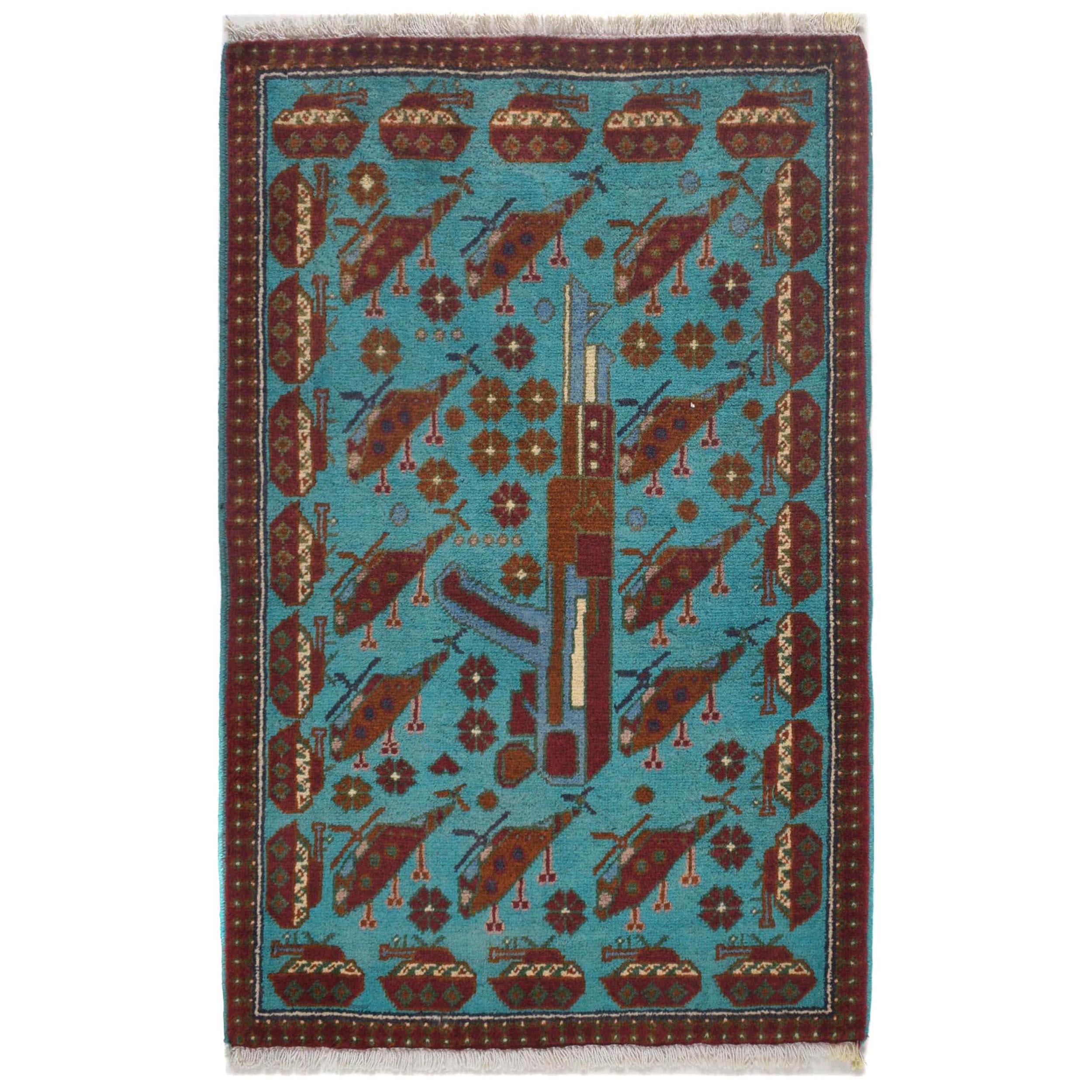 Afghan Vintage Weapons Symbol Rug 3x2 ft