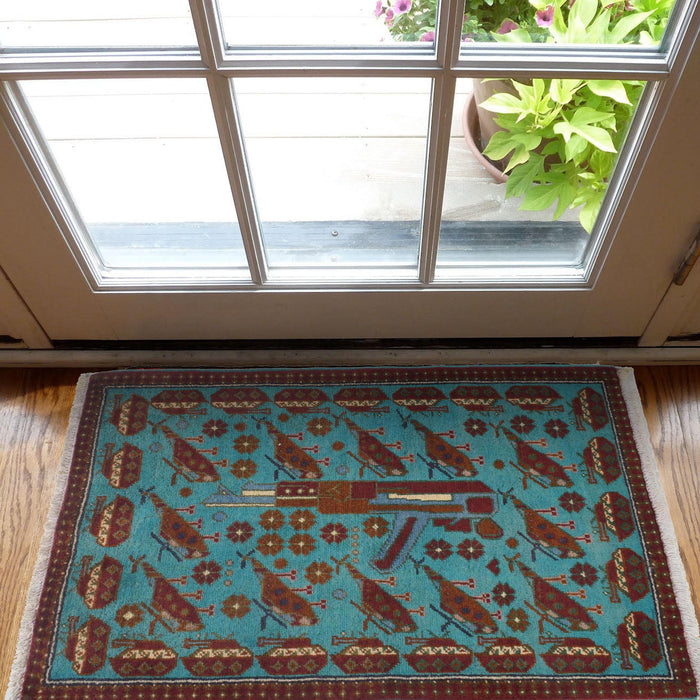 Afghan Vintage Weapons Symbol Rug 3x2 ft