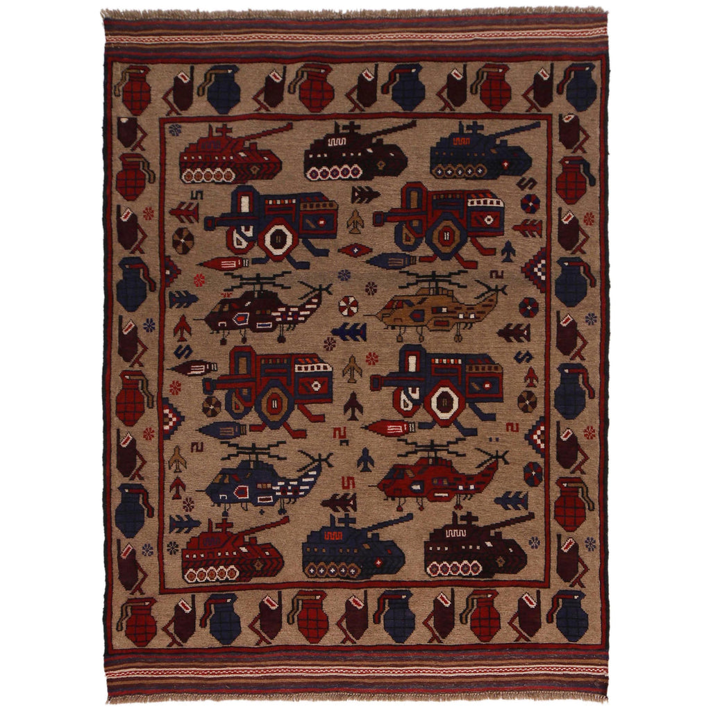 Collector’s Afghan War Weapons Rug 6x4.4 ft