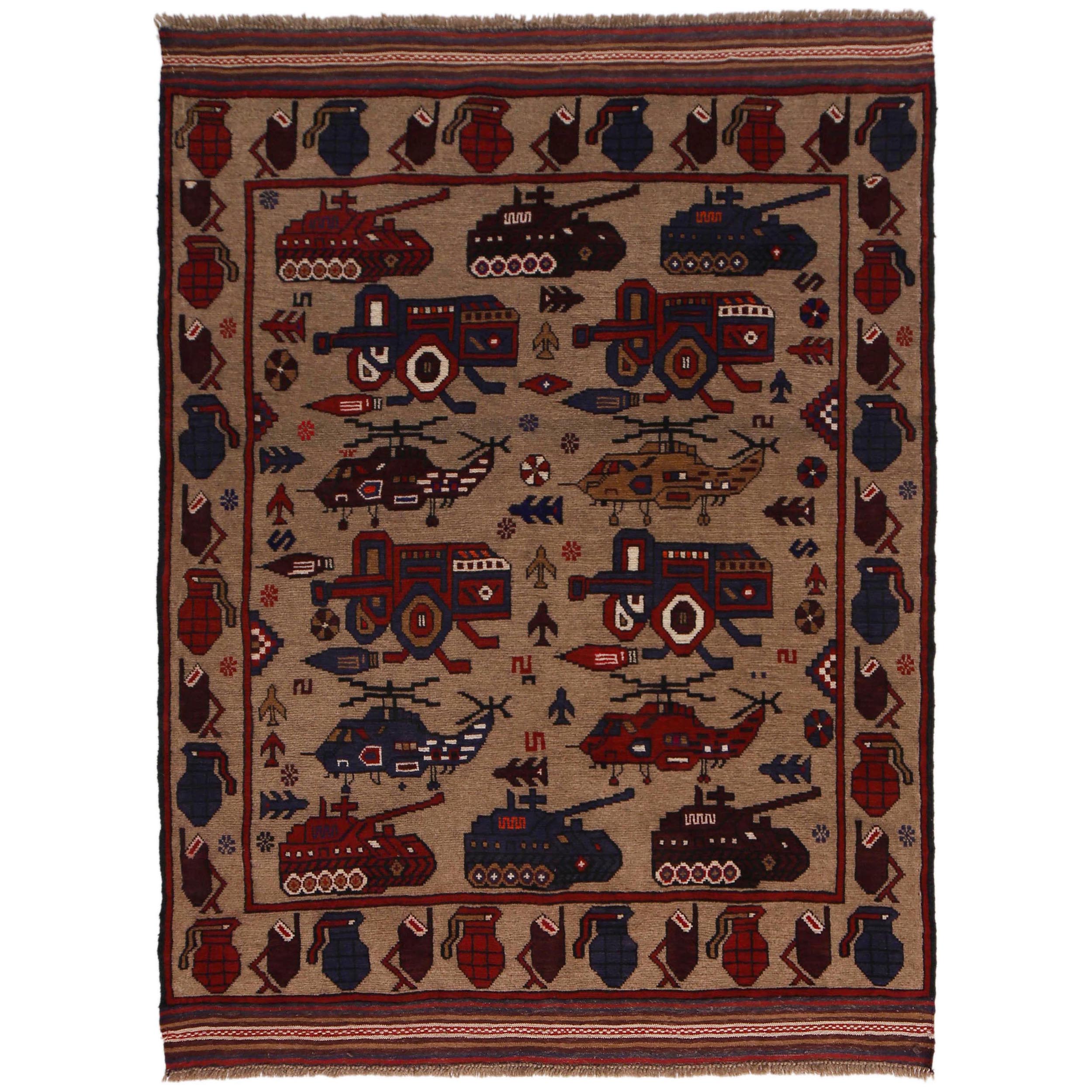Collector’s Afghan War Weapons Rug 6x4.4 ft