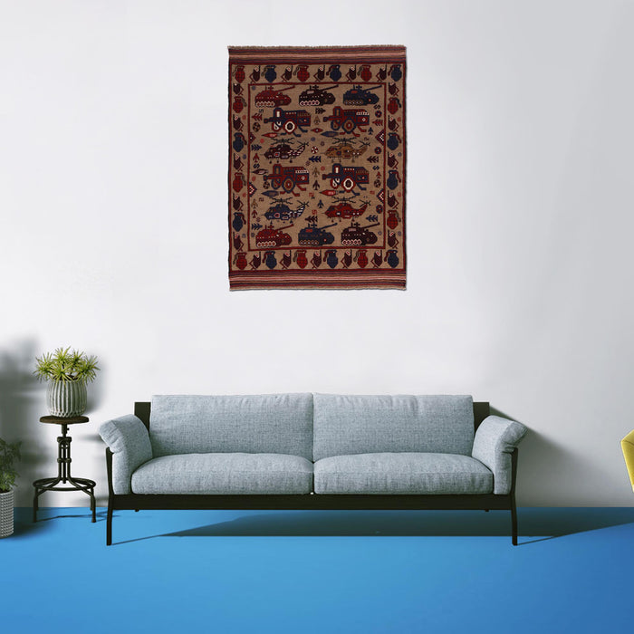 Collector’s Afghan War Weapons Rug 6x4.4 ft