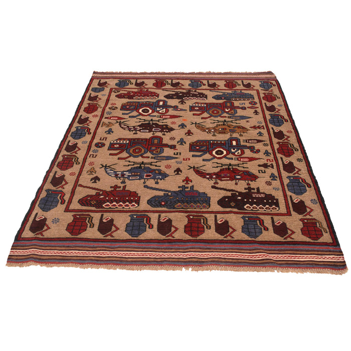 Artistic Afghan War Tanks Carpet 6.1x4.3 ft