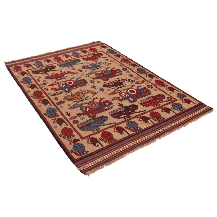 Artistic Afghan War Tanks Carpet 6.1x4.3 ft
