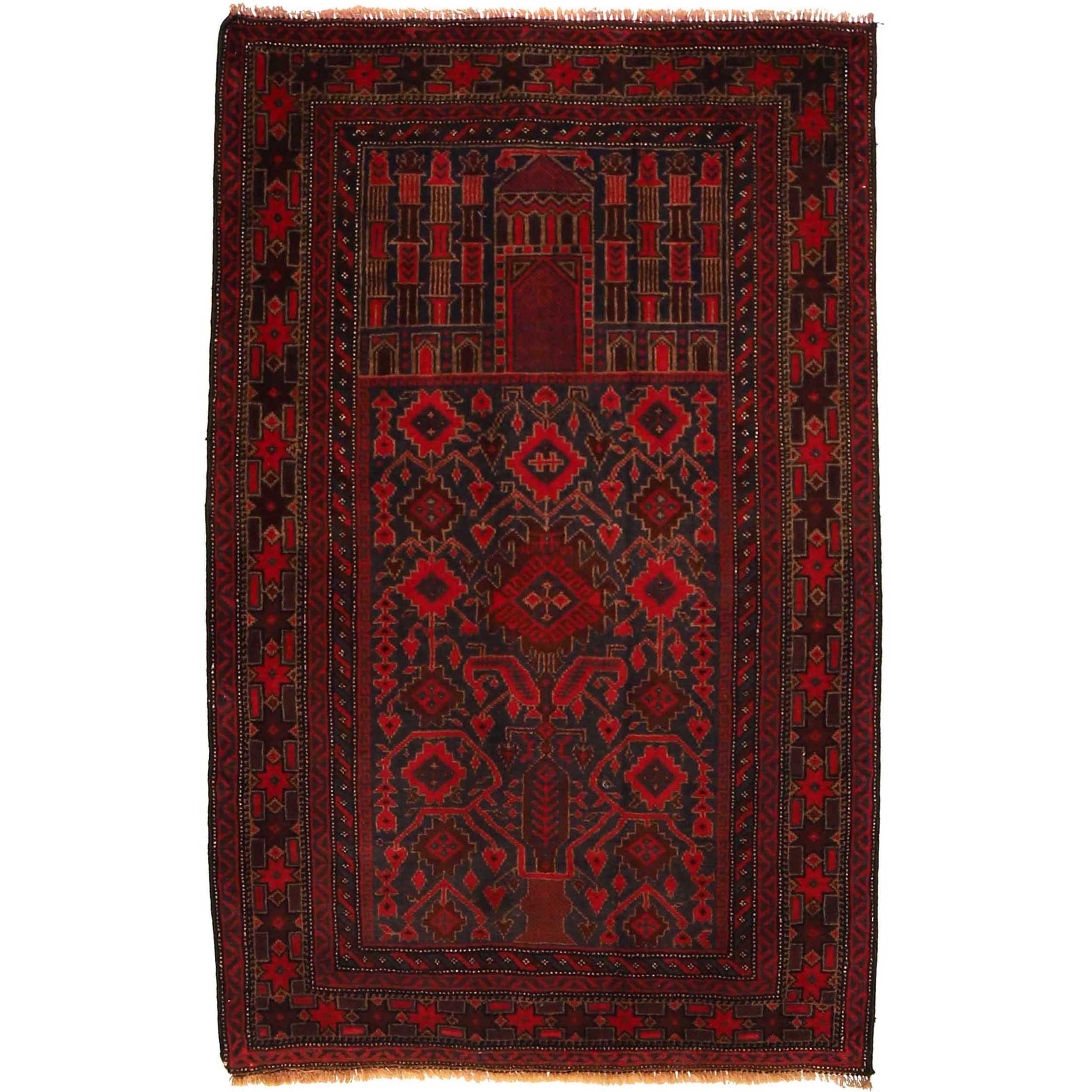 Afghan Nomadic Wool Prayer Mat 4.5x2.9 ft
