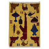 Handwoven Afghan War Heritage AK47 Carpet 2.8x1.9 ft