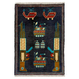 Handmade Afghan Battle AK47 Scene Rug 2.8x2 ft