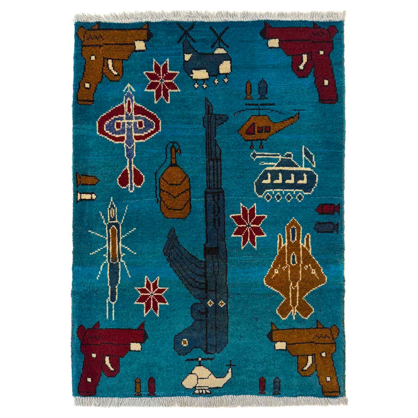 Traditional Afghan War AK47 Weapon Rug 2.9x2 ft
