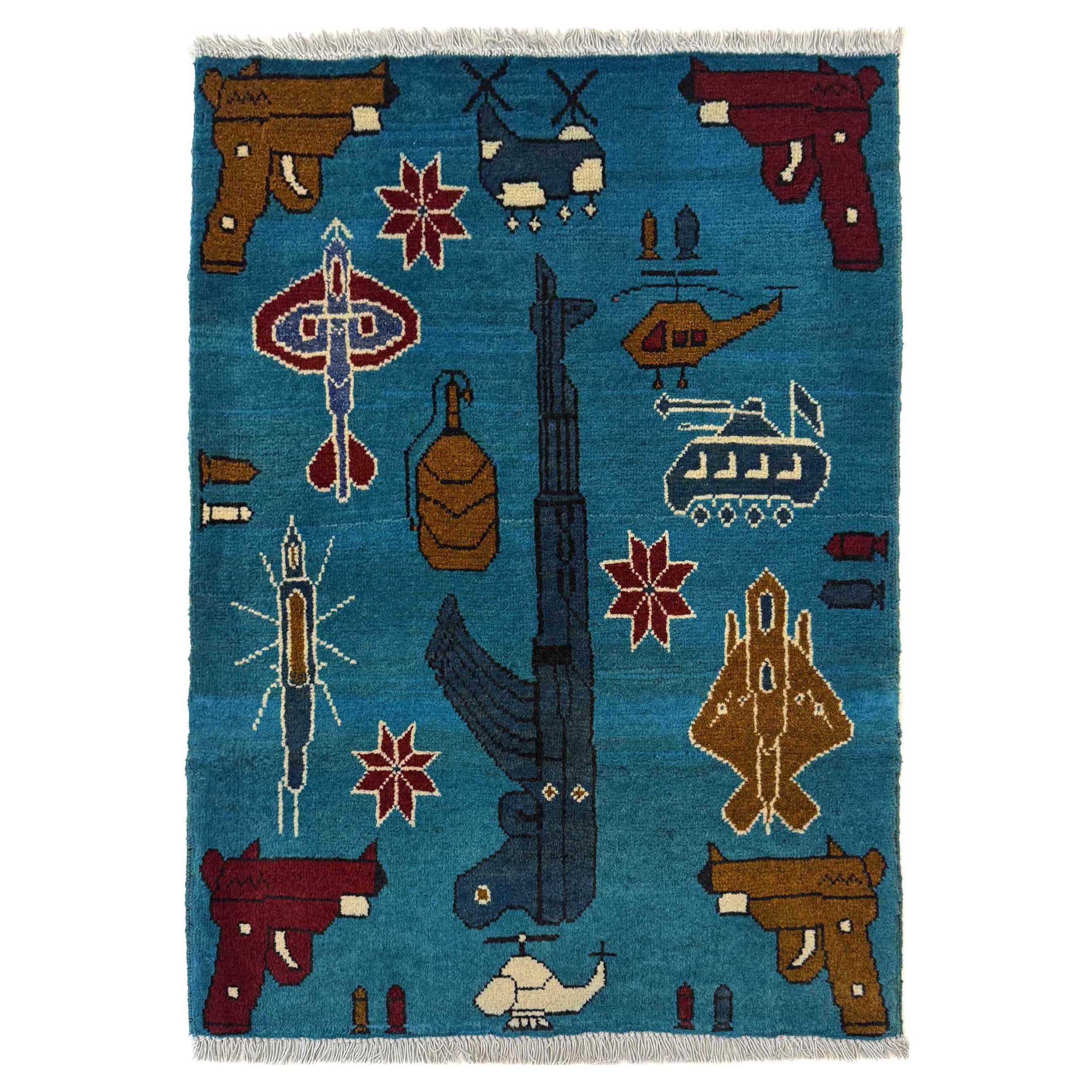 Traditional Afghan War AK47 Weapon Rug 2.9x2 ft